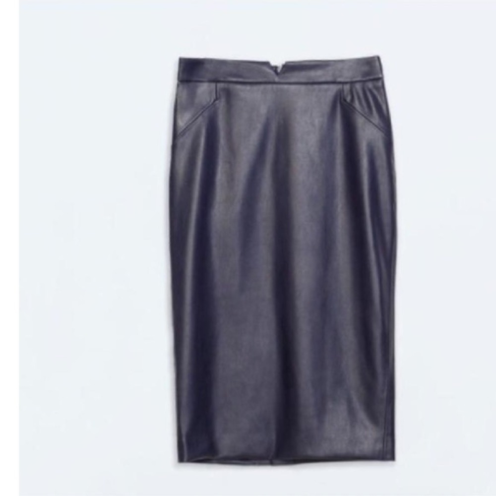 Zara navy leather pencil skirt