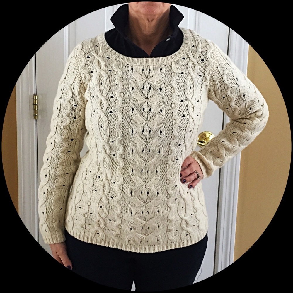 Wool blend cable knit sweater