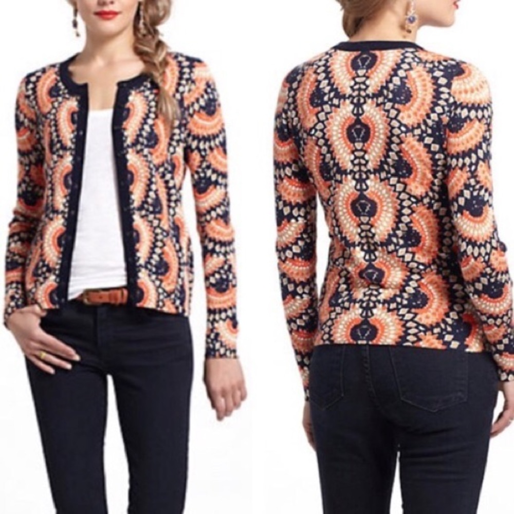 Anthropologie Tabitha Geometric Ovals Cardigan