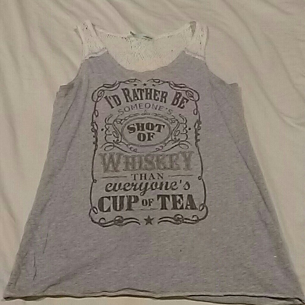 Grey Graphic Tank with Lace
