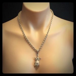 Silver skull necklace with cubic zirconia