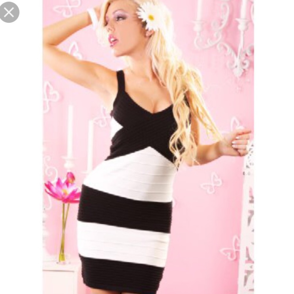 Body central black and white bandage dress