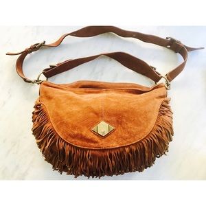 Rachel Zoë Brown Suede Satchel Bag with Fringe