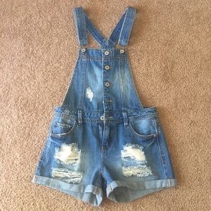 Distressed overalls
