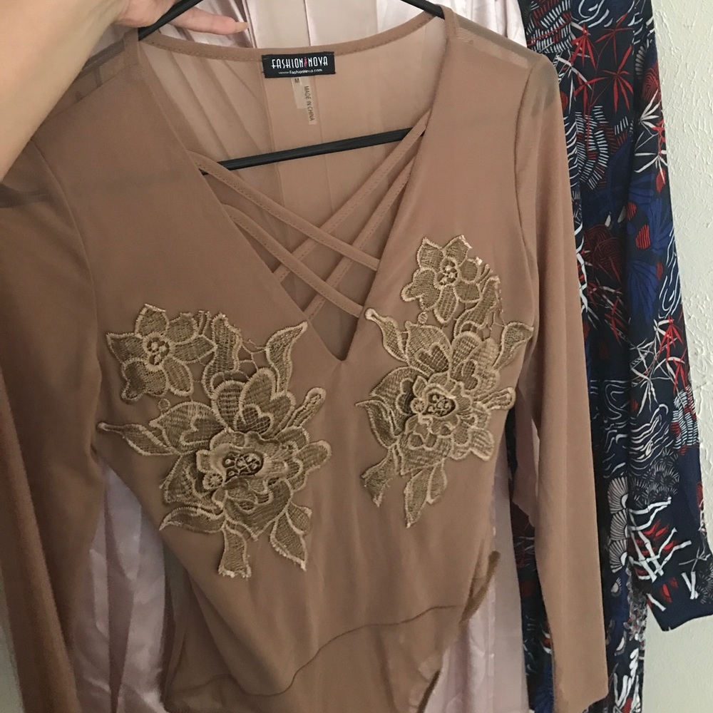 Nude flower bodysuit