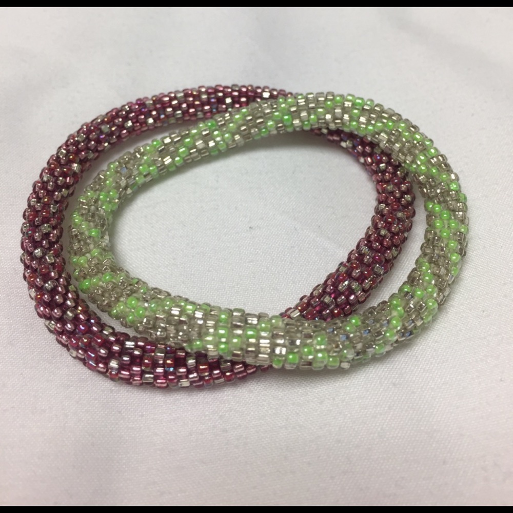 Pink & Green Lily and Laura Beaded Bracelets