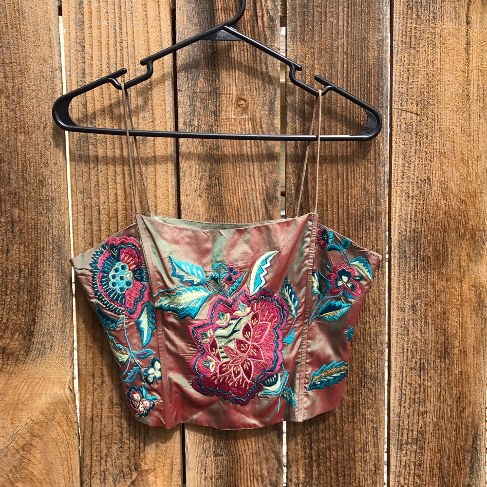 Embroidered Silk Free People Crop Tank