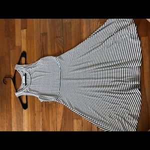 Gray and white striped skater dress