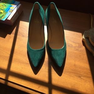 Green suede pumps