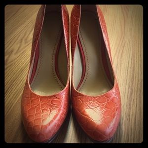 Cute orange croc platform heels. Nine West