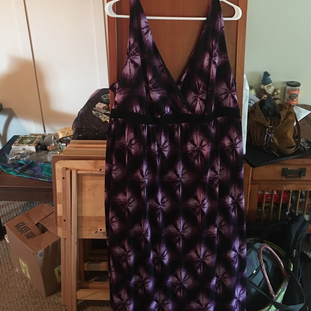 Purple and black tie-die-ish pattern dress