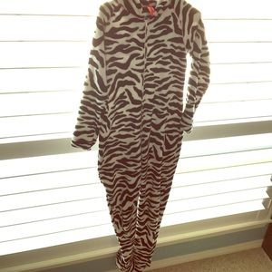 A full body zebra onesie