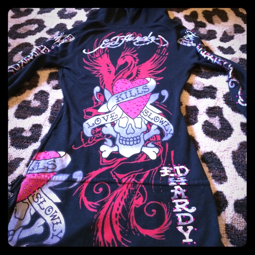 ED HARDY Black and Pink dress with hoodie
