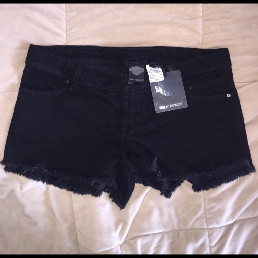 harley davidson low rise black cut off shorts