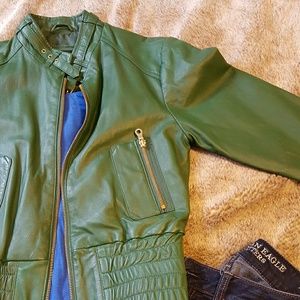 Uniquism new york green leather jacket