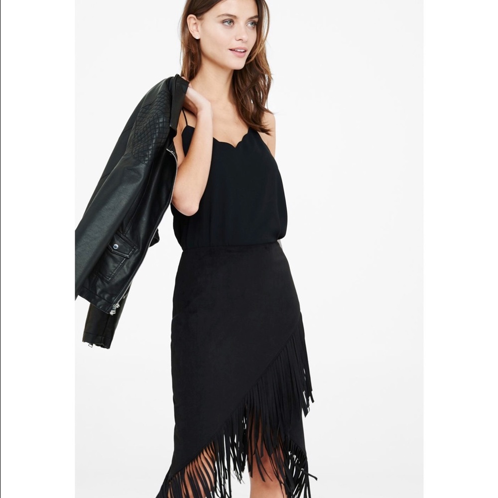 Express Suede Fringe Skirt