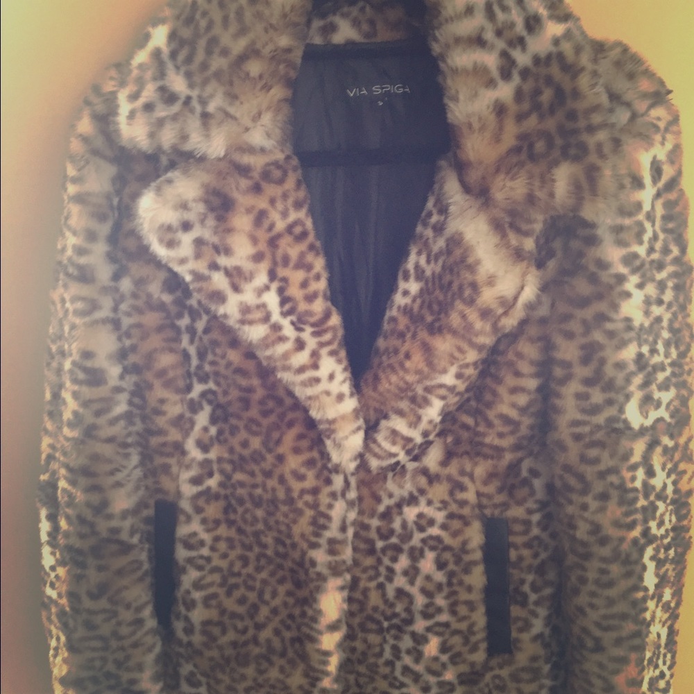 Via Spiga Faux Fur Leopard print jacket