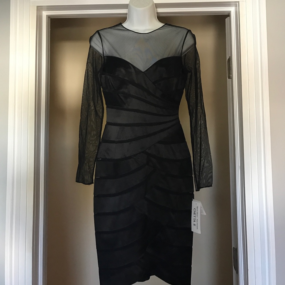 NWT Chetta B black silk cocktail dress size 2