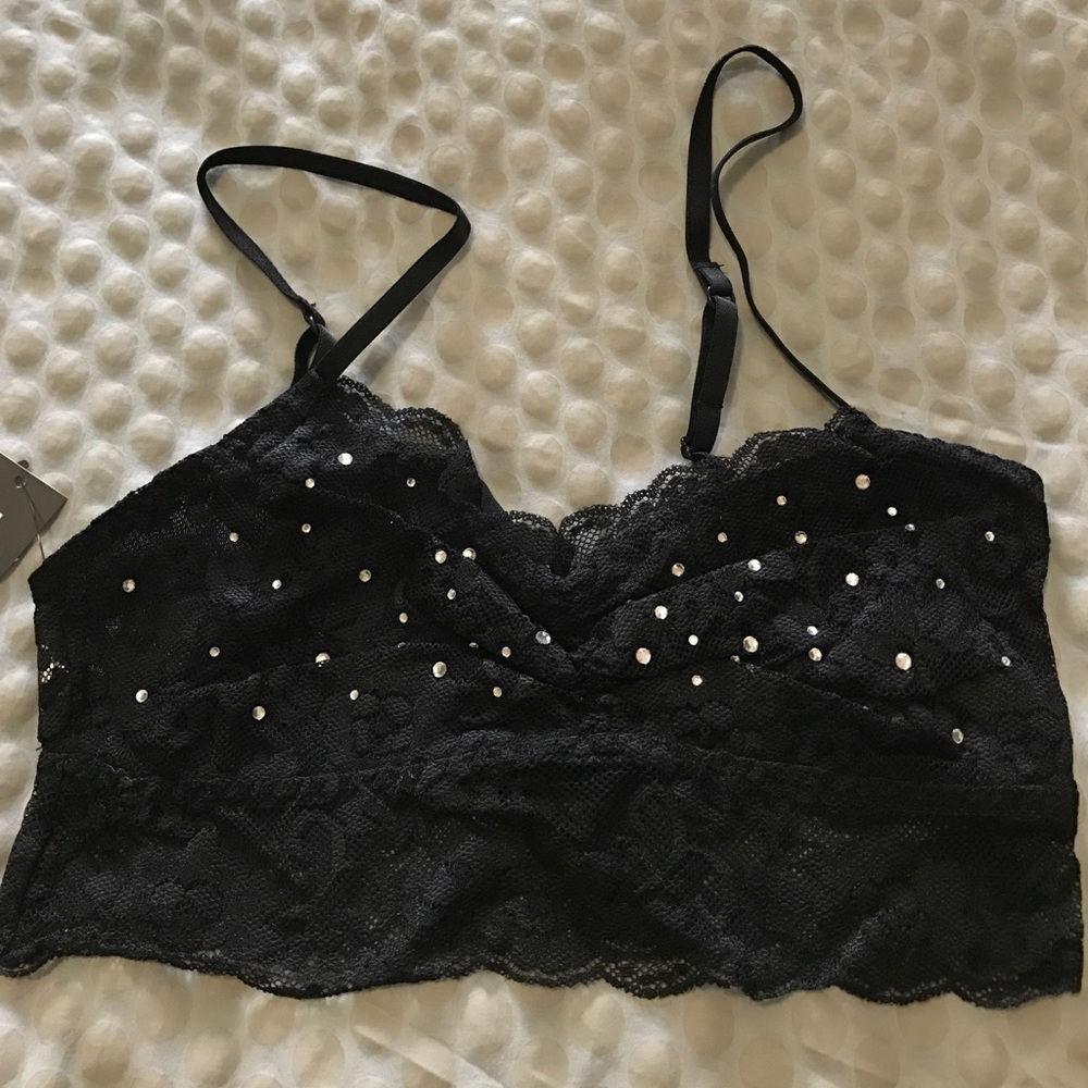 🔥Black with diamond accent lace bralette