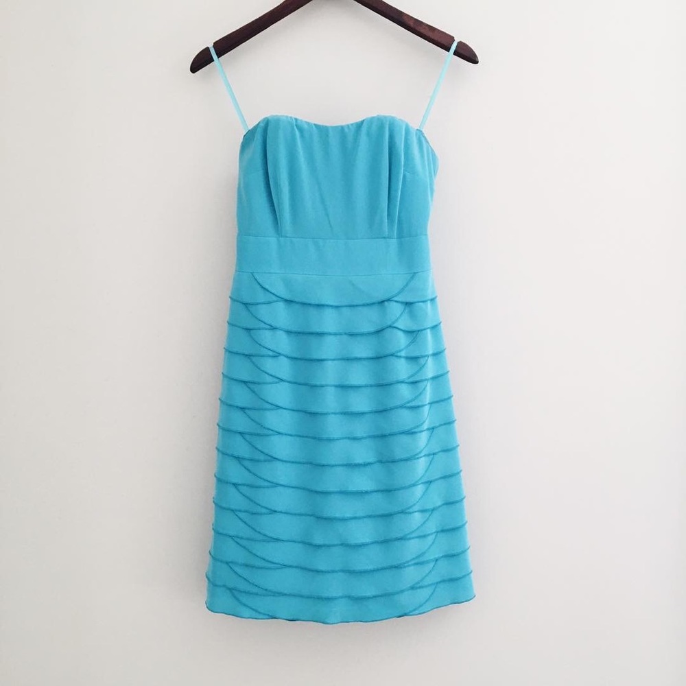 Turquoise strapless lined dress