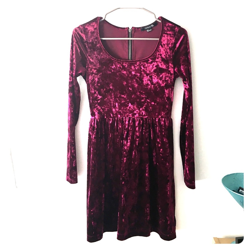 Forever 21 Cranberry Crushed Velvet Babydoll Dress