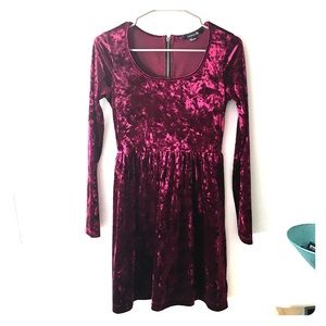 Forever 21 Cranberry Crushed Velvet Babydoll Dress