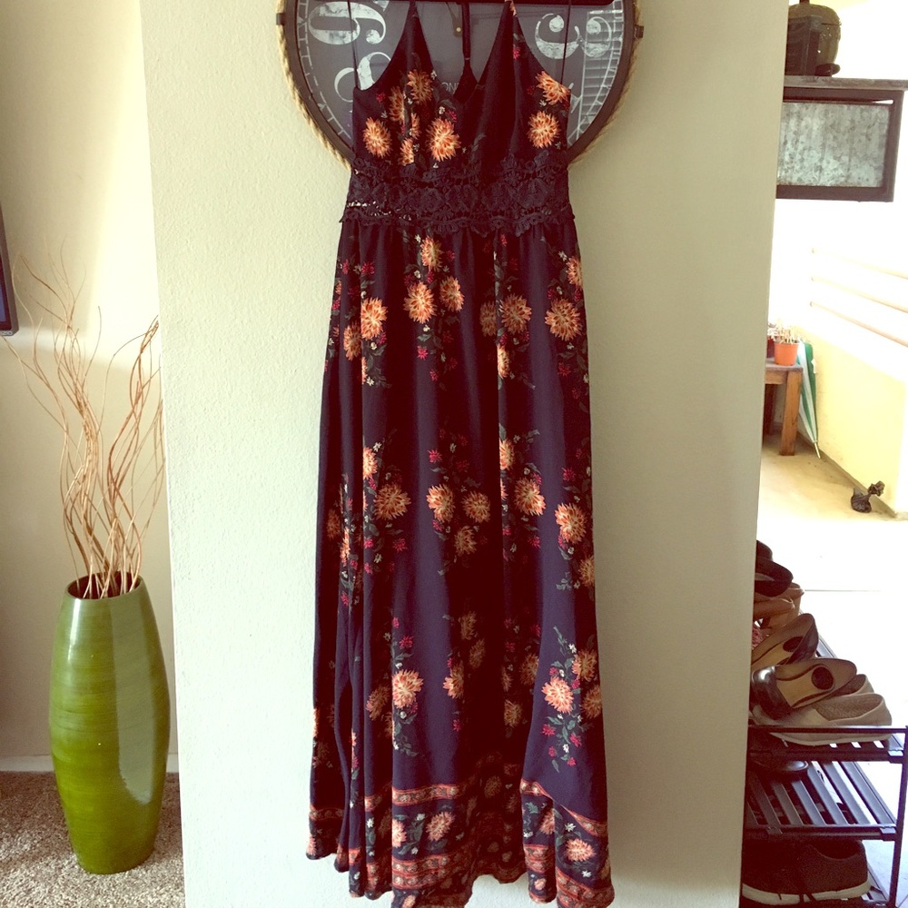 All Dahlia-ed Up Navy Blue Floral Print Maxi Dress
