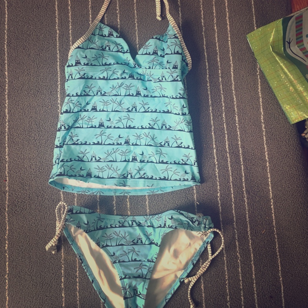 TROPICAL PRINT GIRLS TANKINI SWIM SET