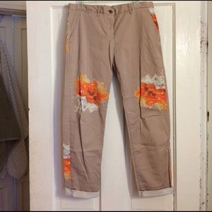 Orange flower print khakis