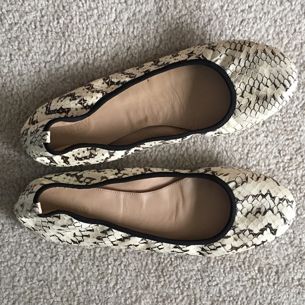 J. Crew Snakeskin-Embossed Leather Ballet Flats