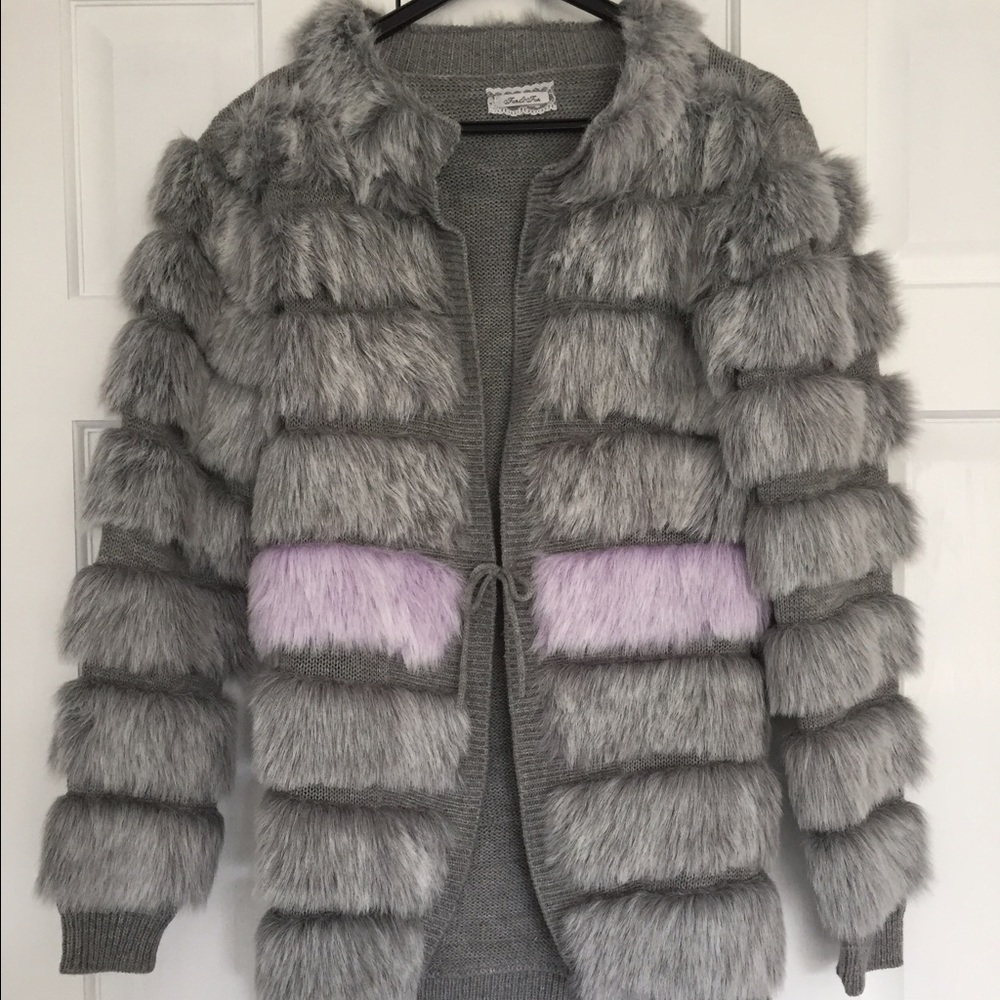 Grey faux fur jacket. Fun&Fun brand. Not for trade