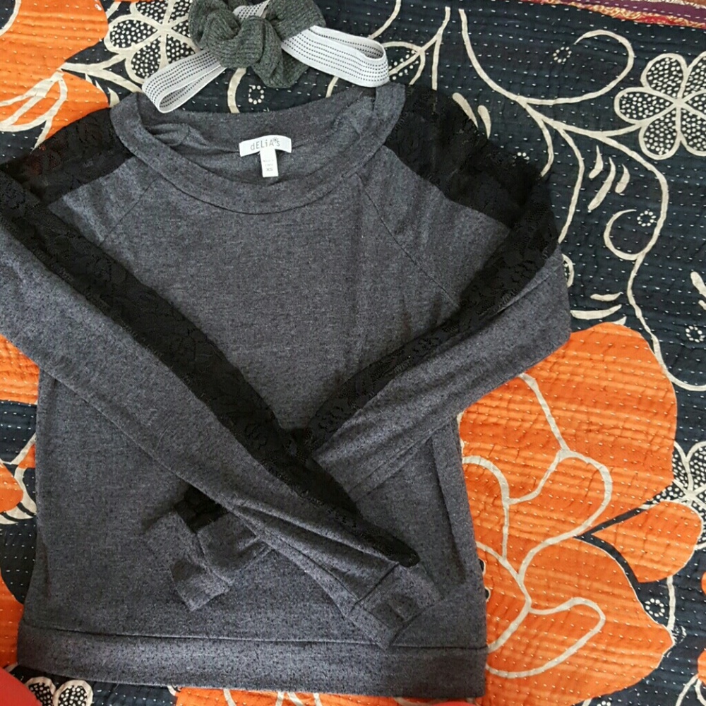 Womens Long Sleeve Lace/Knit Top Sz XS