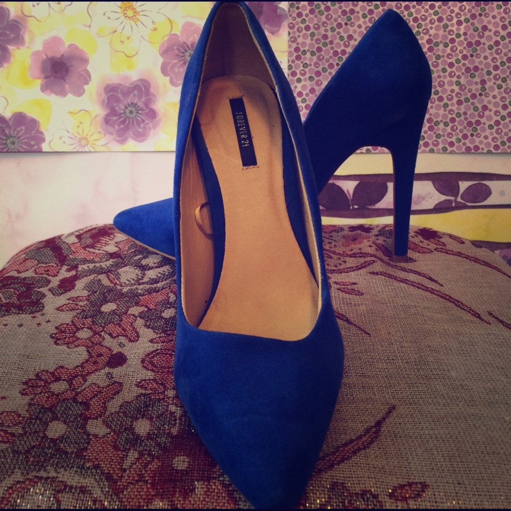 Blue Suede Stiletto Pumps