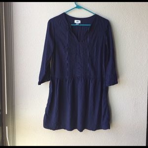 Pleated tie-neck swing dress