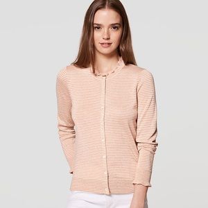 LOFT Shimmer Stripe Ruffle Cardigan