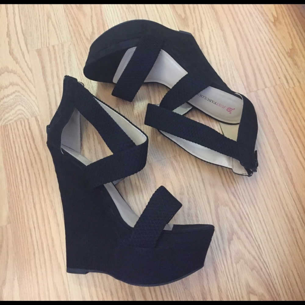 JustFab Black Wedge Heels