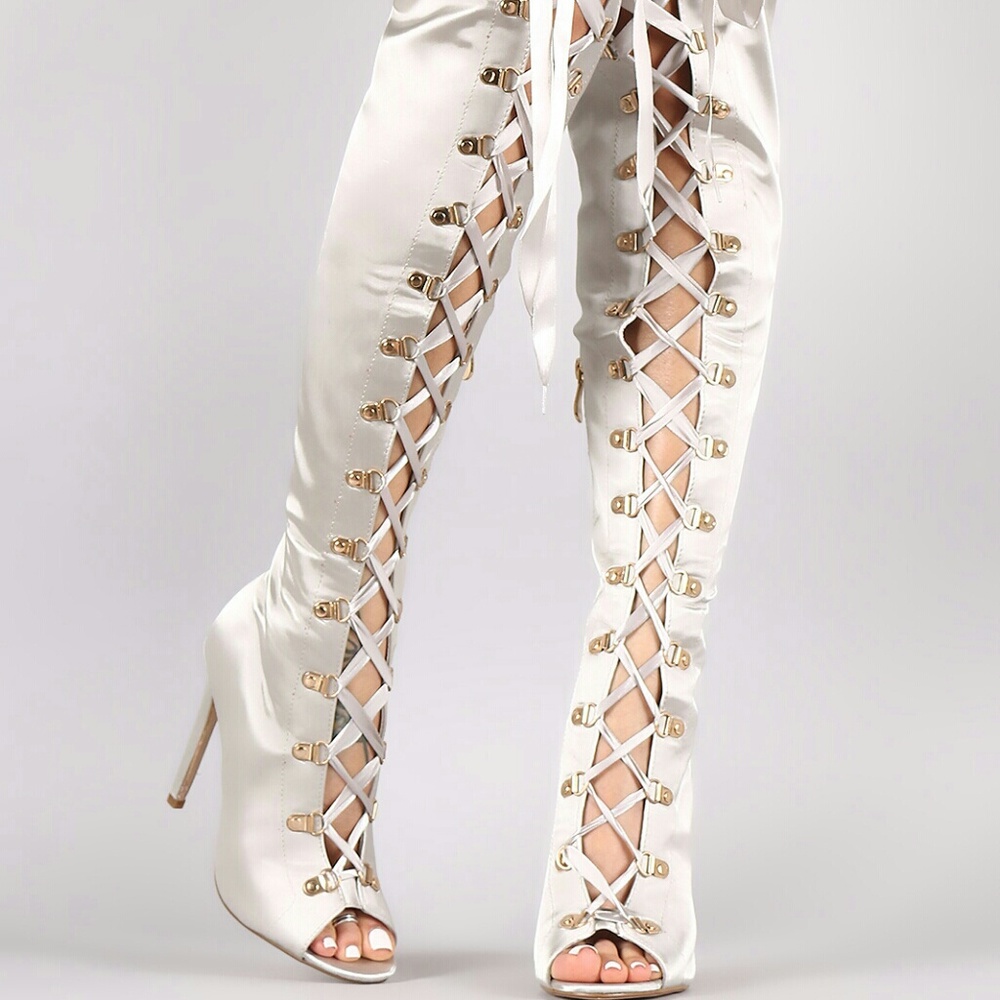 Sold Out Satin Lace-Up Over-The-Knee Boots