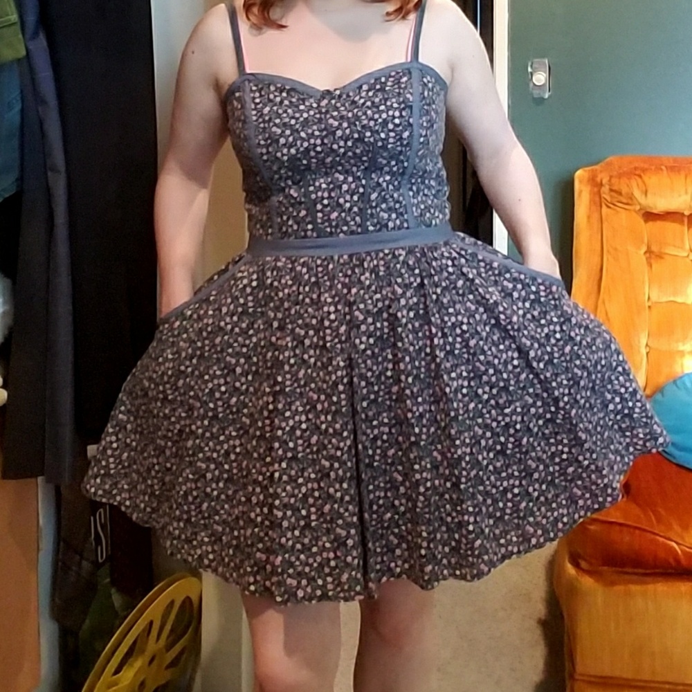 Dark blue floral mini dress lucca couture