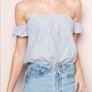 Brandy Melville Off The Shoulder Blue & White Top