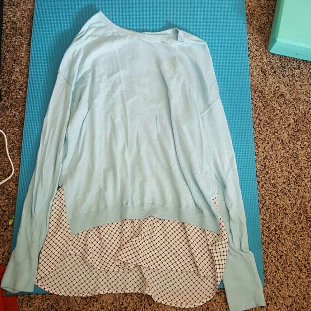 Longsleeve button back sweater with peek out fabri