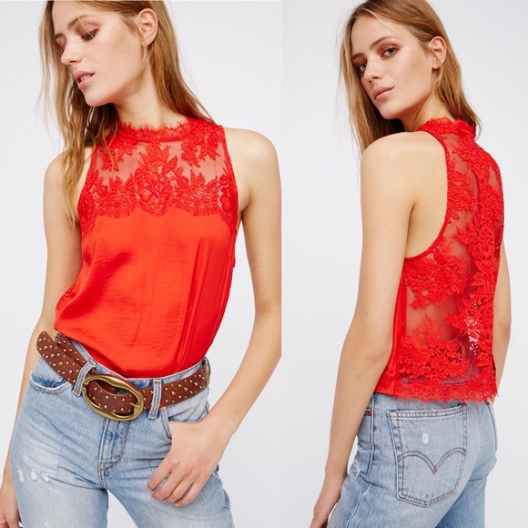 Free People Tops - NWT Free People Tied To You Lace Top Red