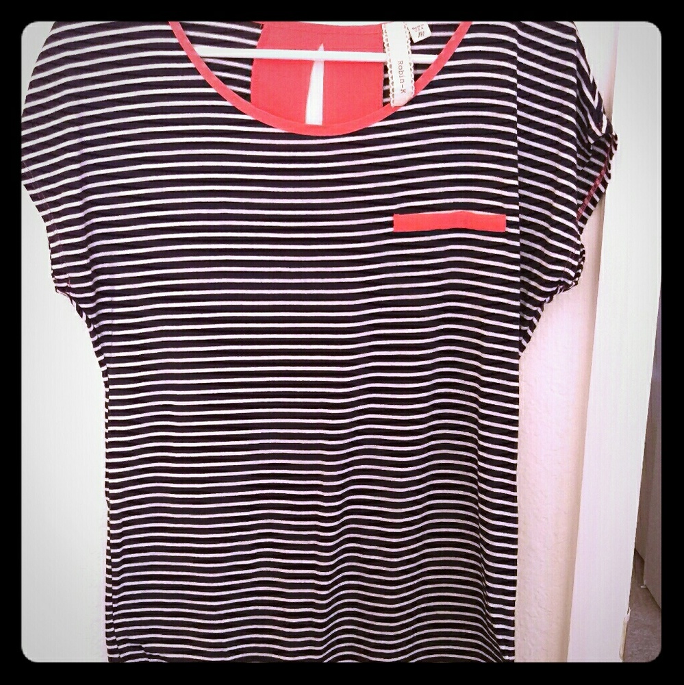 Navy and white striped t-shirt with coral accents!
