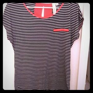 Navy and white striped t-shirt with coral accents!