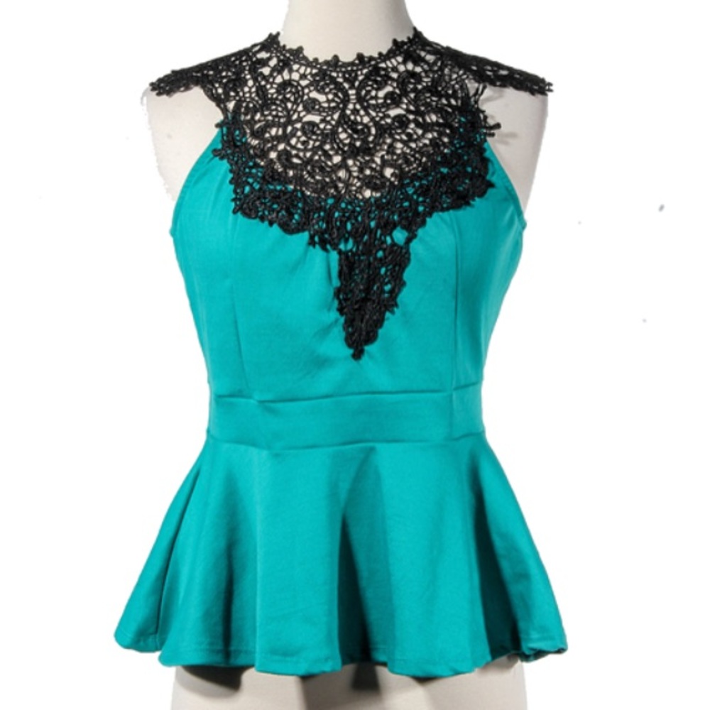 SOLD - peplum top with lace design & rib