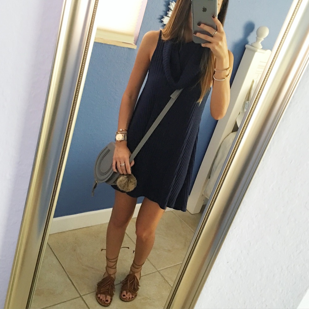 Navy Blue sleeveless cowl neck dress