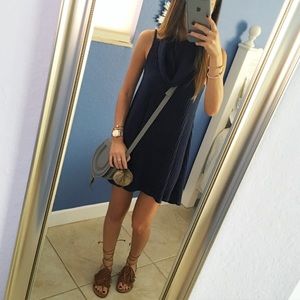 Navy Blue sleeveless cowl neck dress