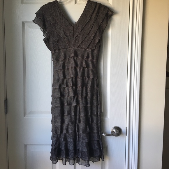 👗Max Studio XS Gun Metal Layered Ruffle Dress👡 - Picture 8 of 9