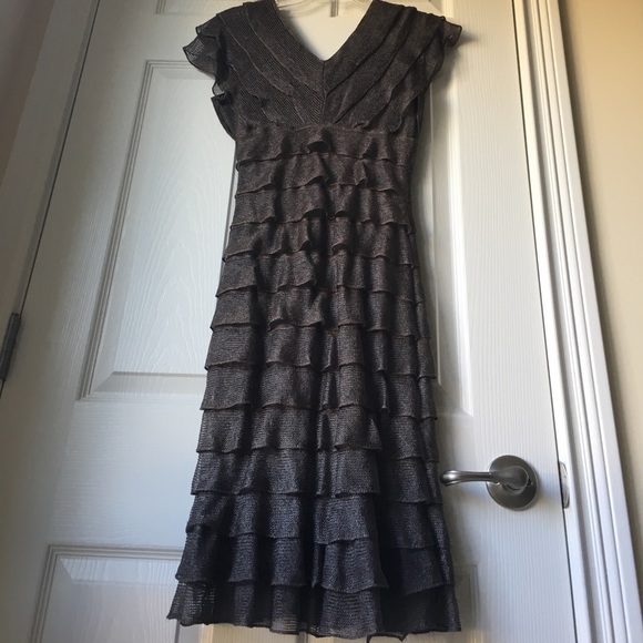 👗Max Studio XS Gun Metal Layered Ruffle Dress👡 - Picture 1 of 9