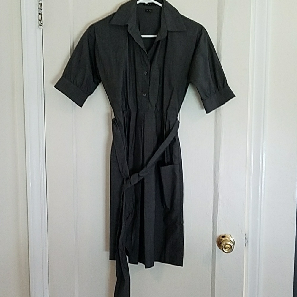 theory grey belted shirt dress