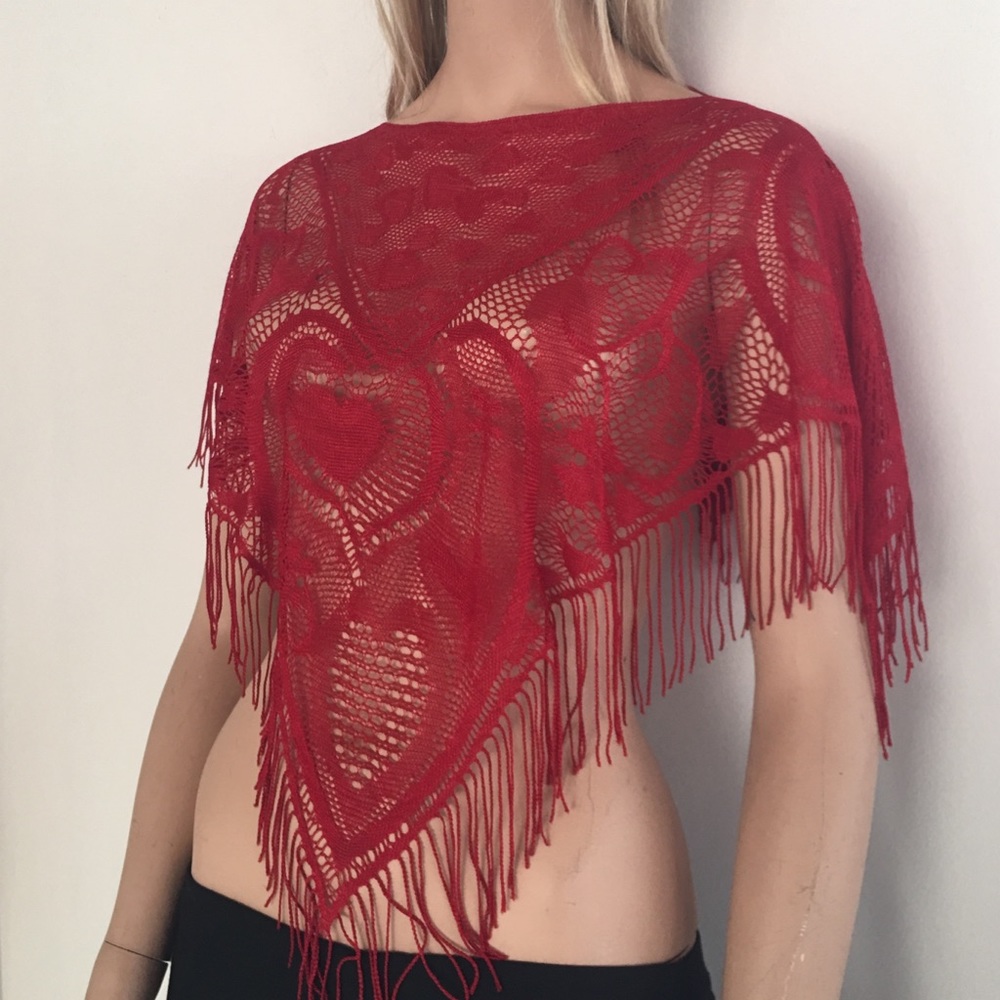 Beautiful Red Crochet Shawl - Picture 2 of 2